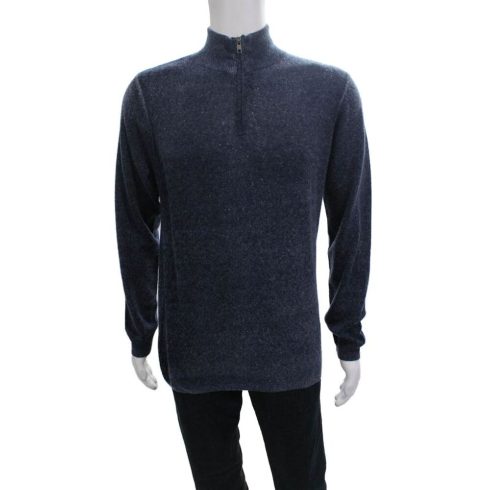 Autumn Cashmere Mens Dark Blue Mock Neck Zip Pullover Sweater Size M